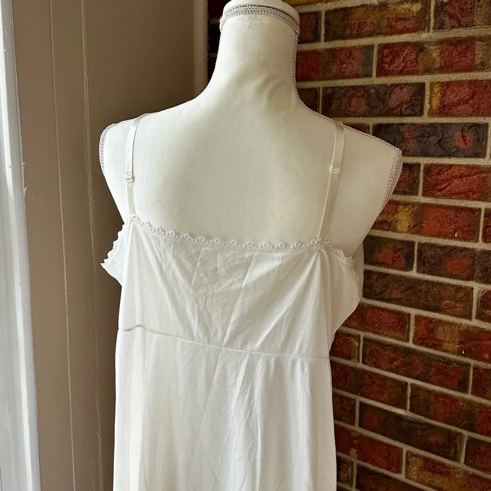 White Pink Lace Chemise Spaghetti Straps Slip Dress Vintage Union Made Size 42 - Picture 5 of 11